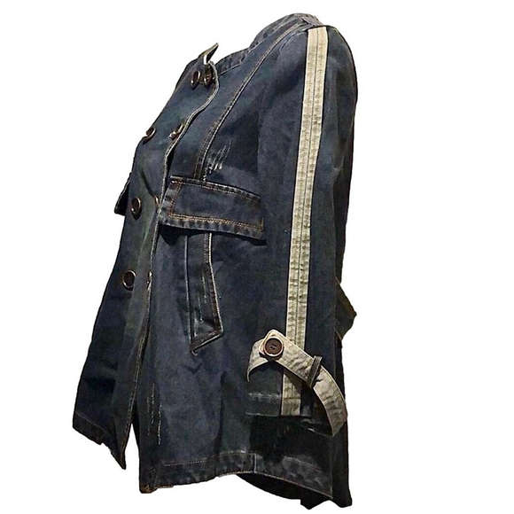Denim Roll Cuff Jean Jacket With Double Row of Buttons Size 6 NWOT - Picture 4 of 14